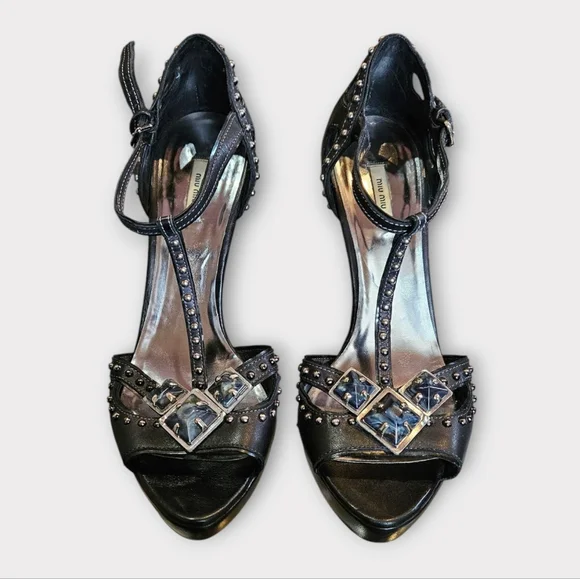 Miu Miu Black Studded Heels - Picture 3 of 11